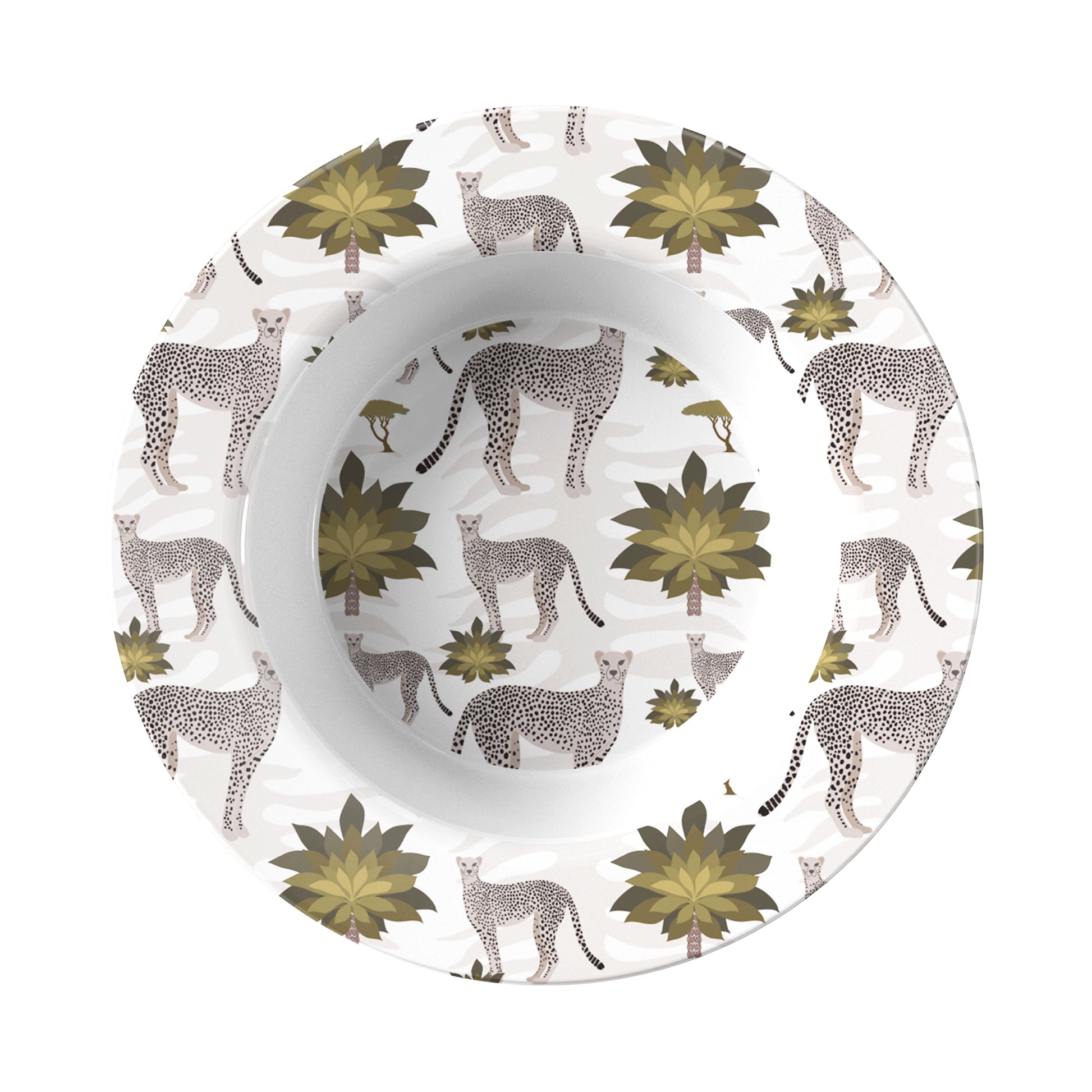 Safari Cheetahs & Palm tree Print Rimmed Soup Salad Bowl Set, Earth Tones