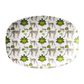 Safari Chinoiserie Serving Platter with Cheetah Print 14" x 10", Green & White