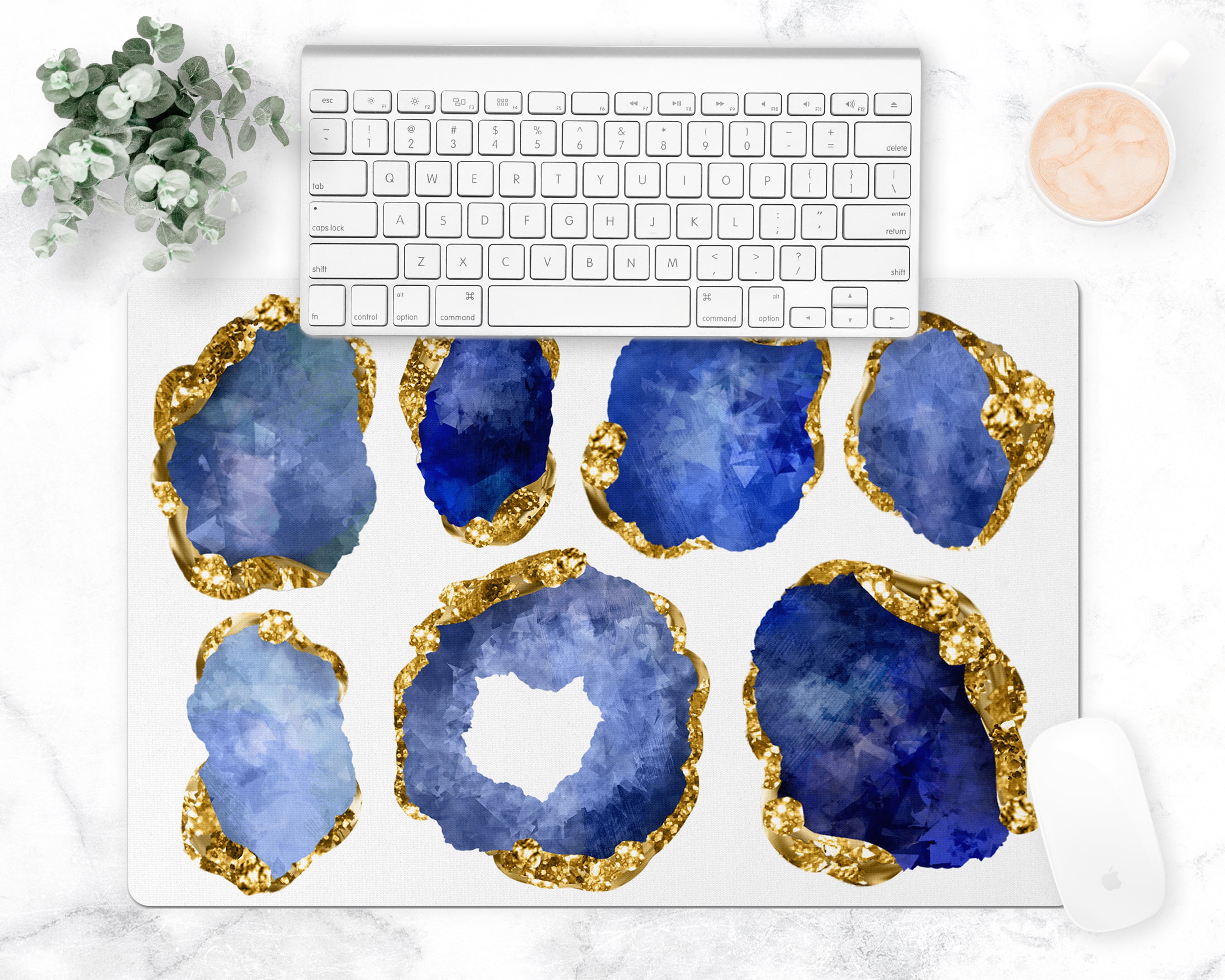 Computer Table Mat For Diamond Large Gemstones Counter Mat, Desk Pad, Sapphire and Gold – Multi Chic