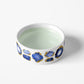 white and blue ceramic water bowl for dog or cat with blue sapphire gem print