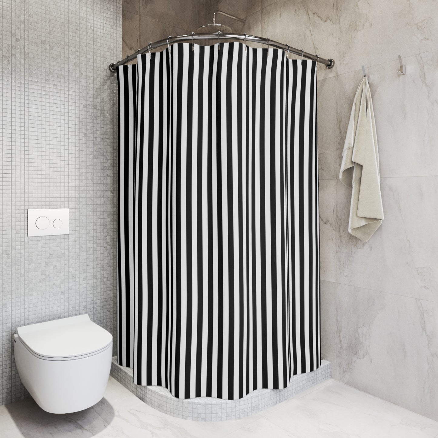 Canopy Stripe Shower Curtain, Black and White