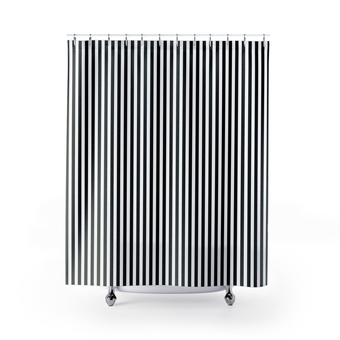 Black and white striped shower curtain