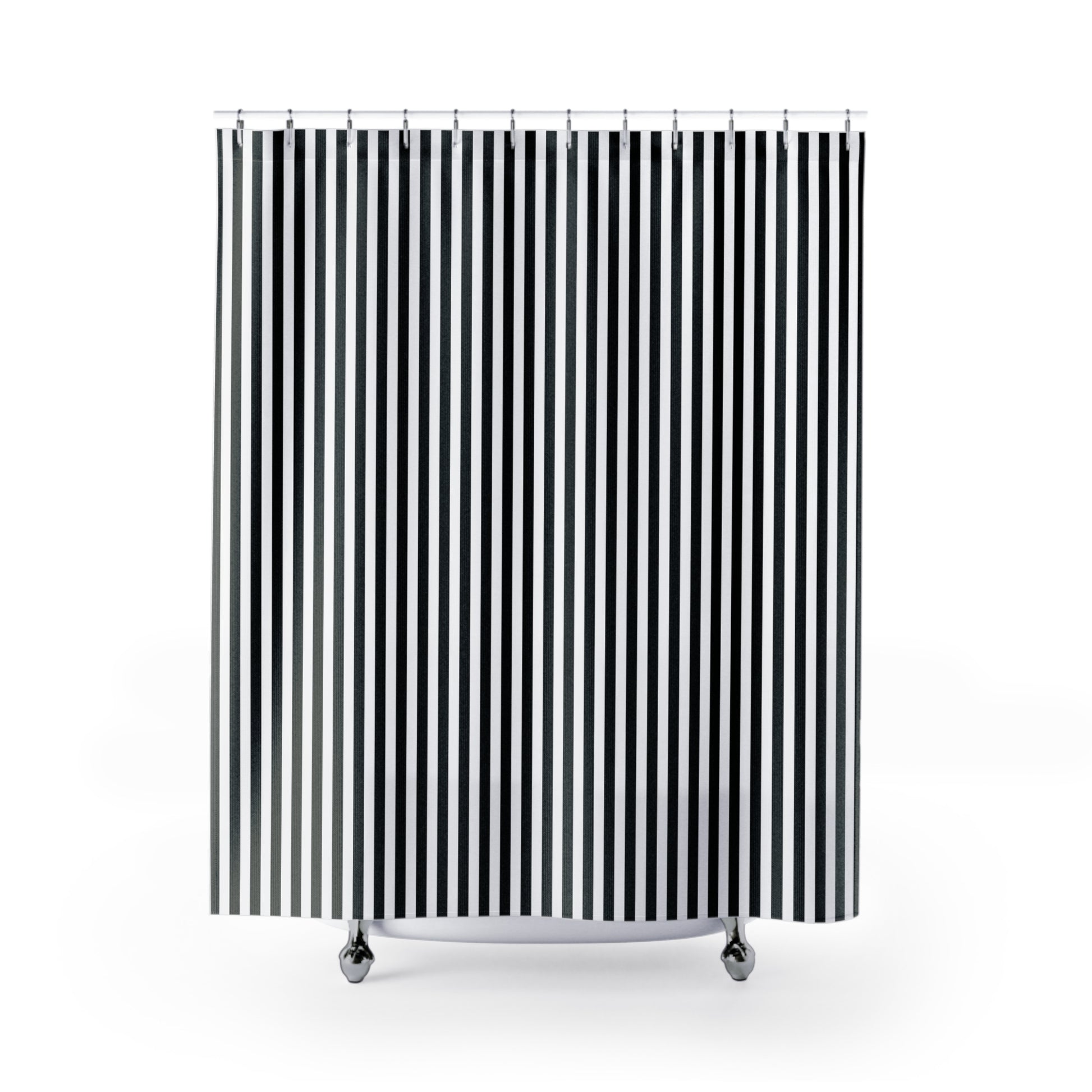 Black and white striped shower curtain