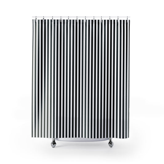 Black and white striped shower curtain