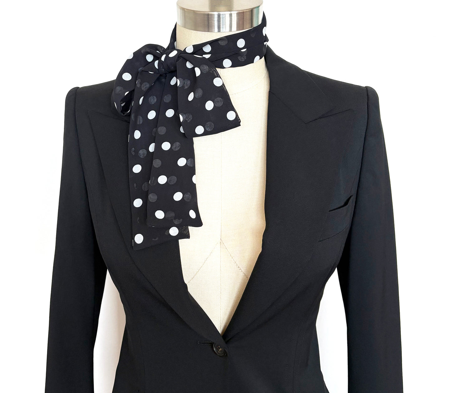 Black and White Polka Dot Skinny Scarf, Long Unisex Neck Tie
