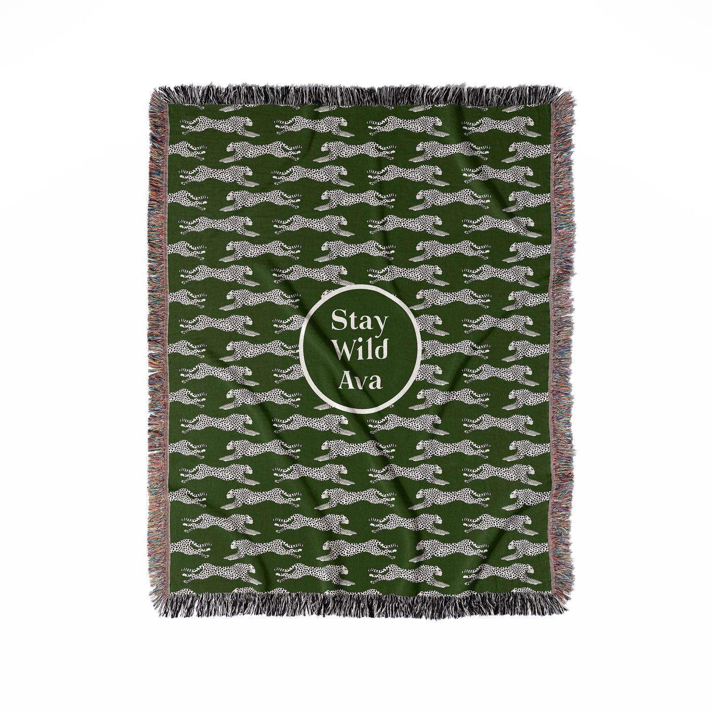 Personalized Woven Throw Blanket, Cheetahs, Dark Green, 100% Cotton