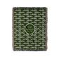 Black and cream cheetahs are woven into a dark green woven blanket or throw. Personalize with any custom text in center.