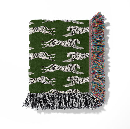 Personalized Woven Throw Blanket, Cheetahs, Dark Green, 100% Cotton