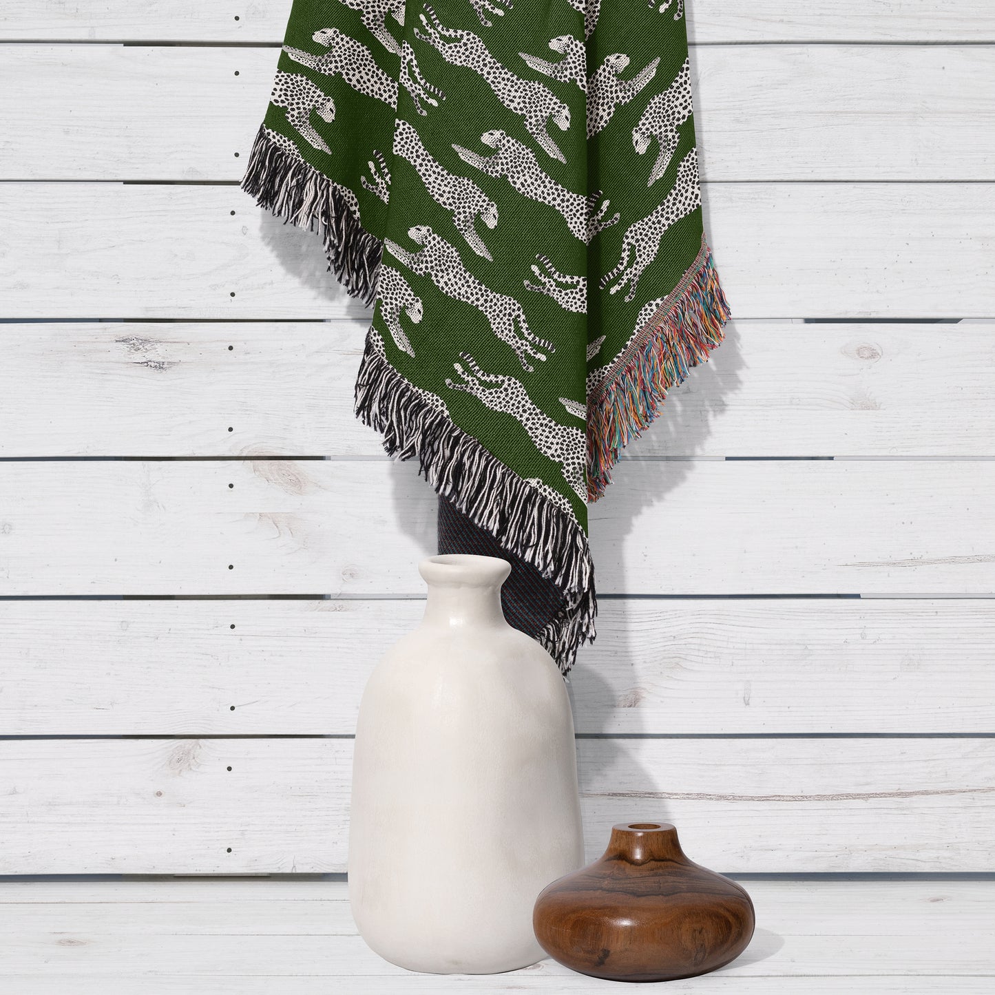 Personalized Woven Throw Blanket, Cheetahs, Dark Green, 100% Cotton
