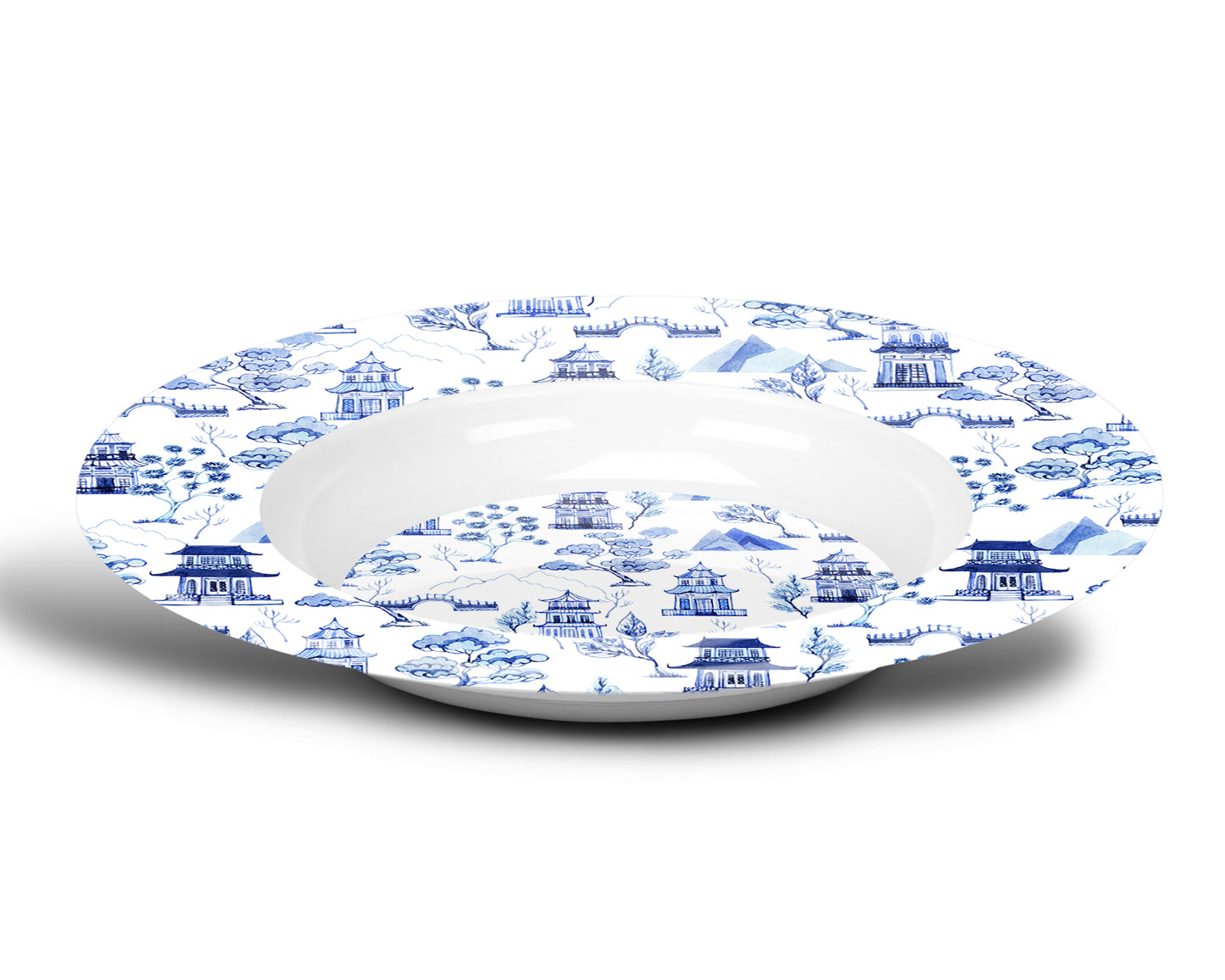 Chinoiserie Toile Bowl, Blue and White, Luxury Plastic, Choose Single or Set