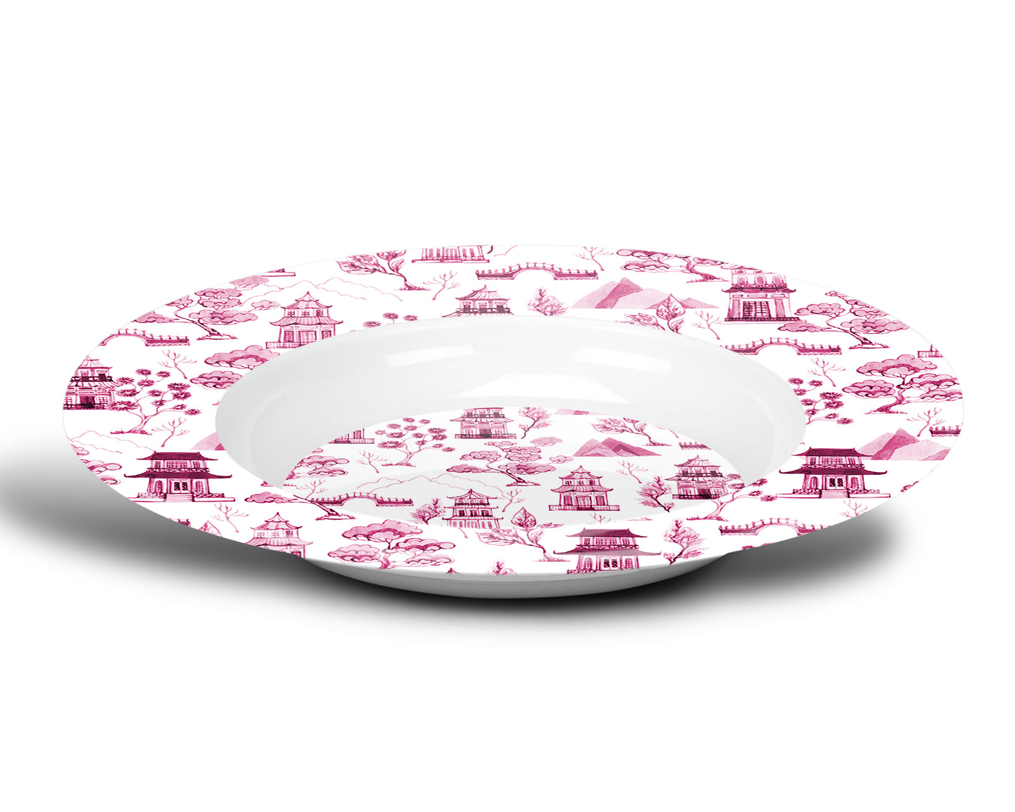 Chinoiserie Toile Bowl, Pink and White, Luxury Plastic, Choose Single or Set