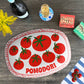 Pomodori Tomato Serving Platter with Coral & White Wavy Striped Border, Luxury Plastic