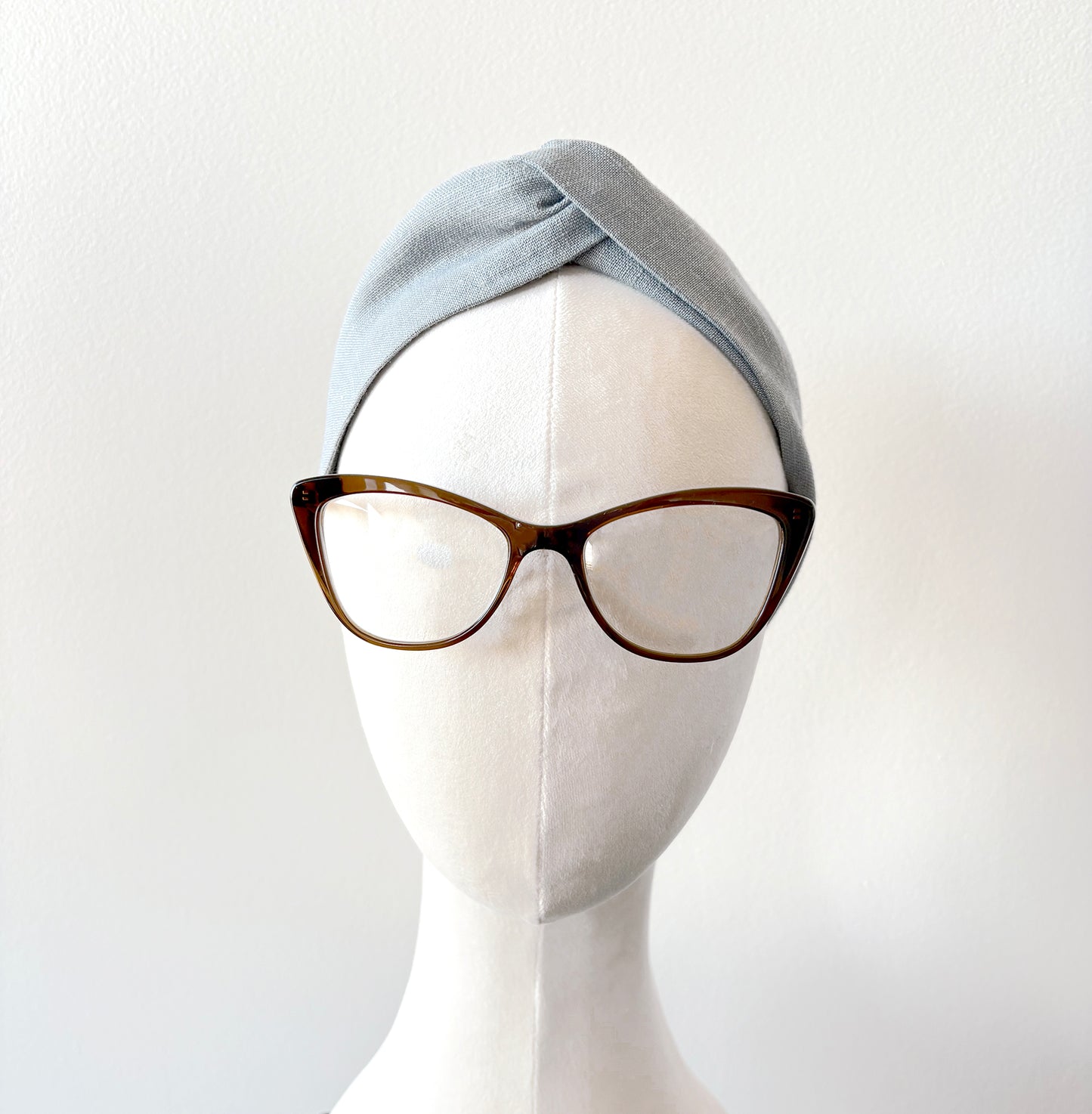 Soft Grey 100% Linen Turban Top Knot Wide Headband