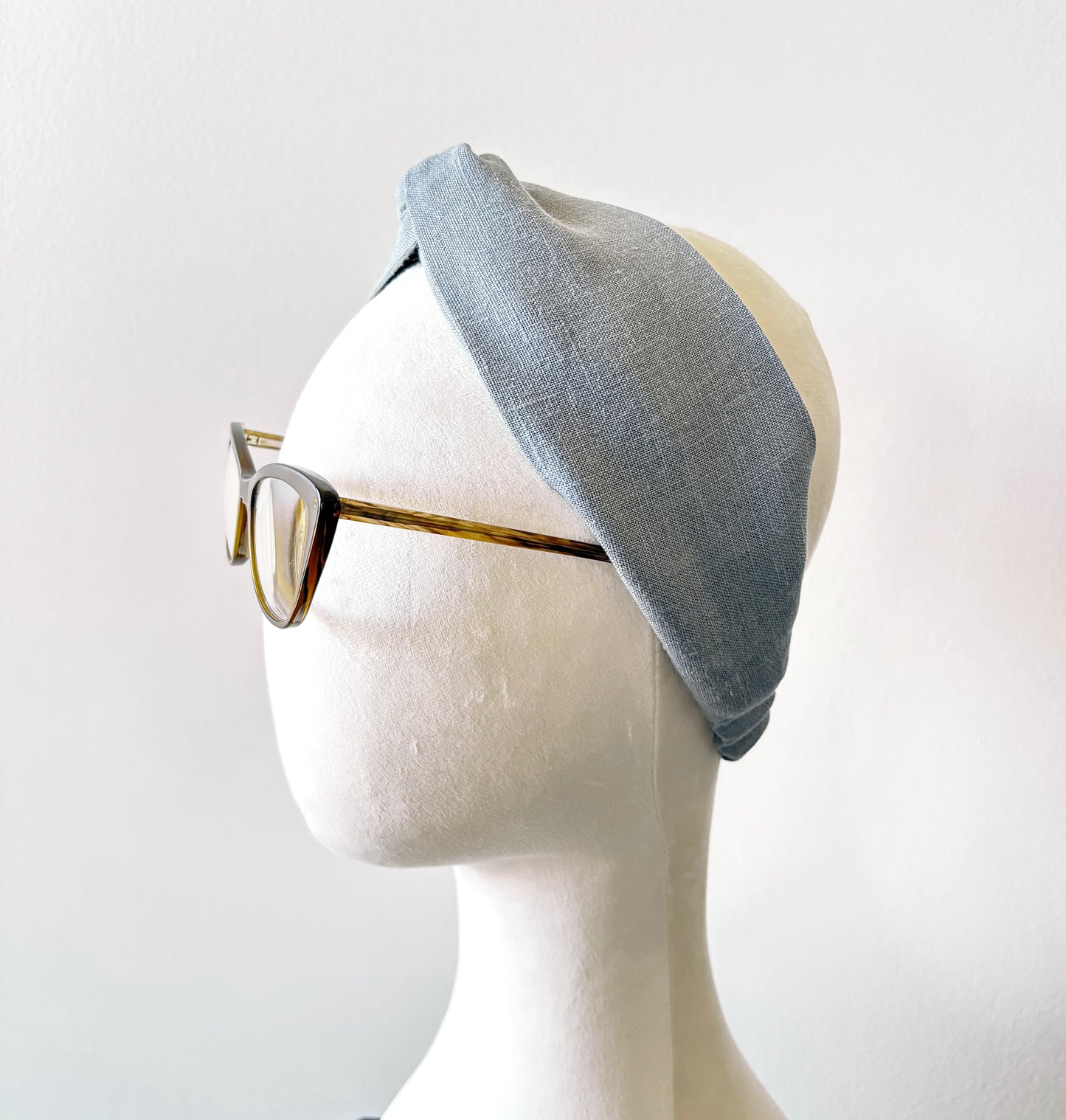 Light Grey Linen Headband, Twist Top Knot Turban Headband with Elastic