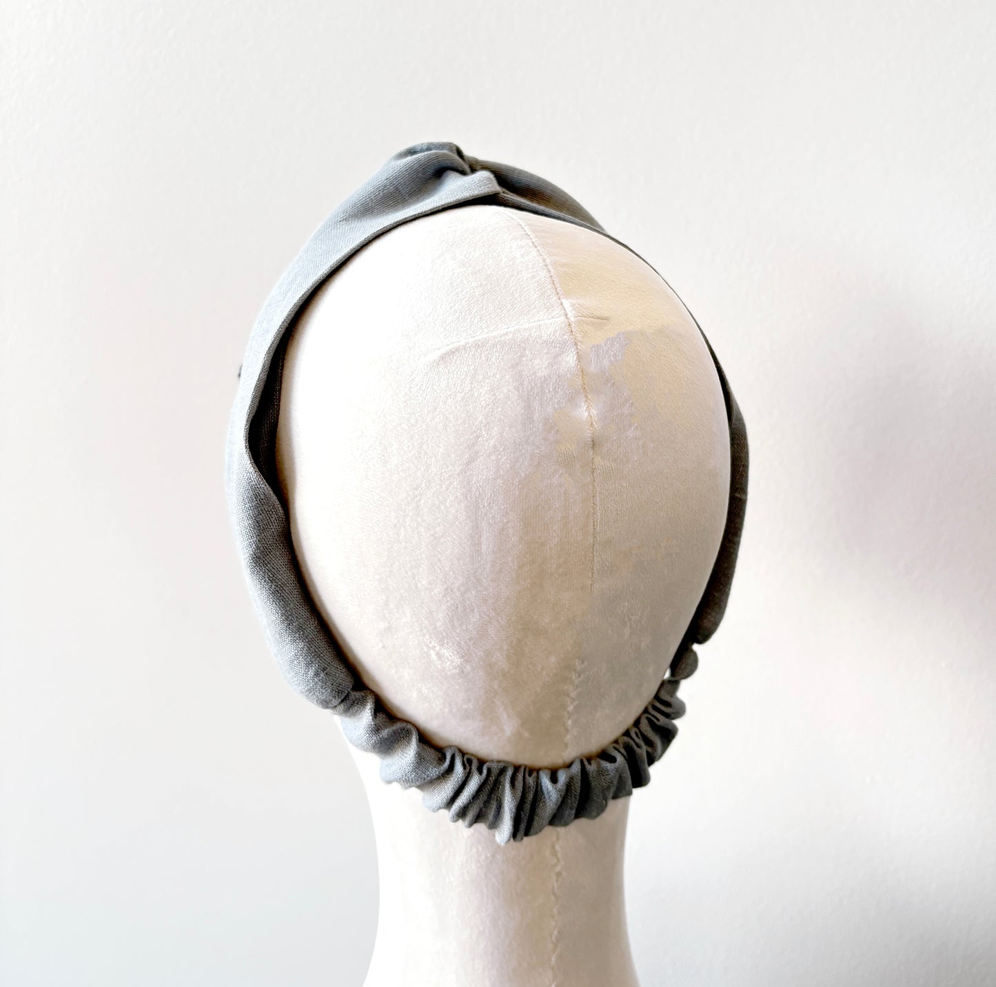 Light Grey Linen Headband, Twist Top Knot Turban Headband with Elastic