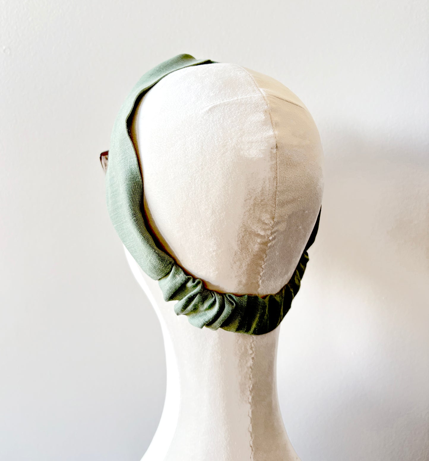 Light Sage Green Linen Headband, Wide Top Knot Turban Headband with Elastic