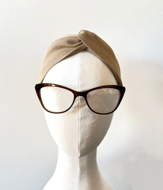 Camel Wide Headband 100% Linen Turban Top Knot Headband for Women