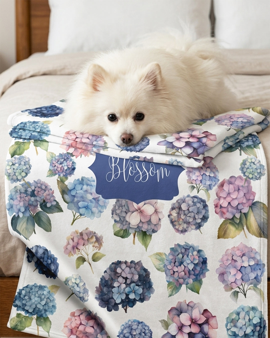 Personalized Pet Blanket, Hydrangea Flowers