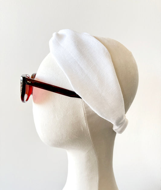 Wide White Linen Turban Top Knot Headband for Women