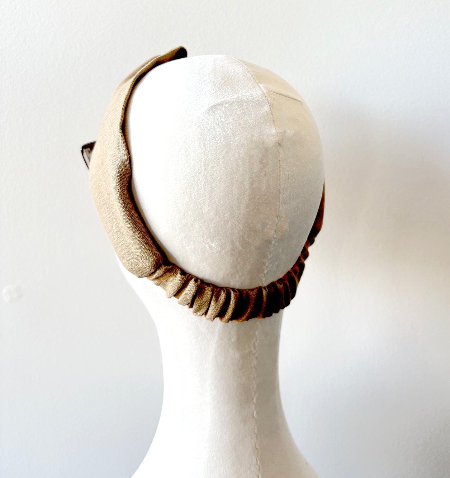 Camel Linen Headband, Turban Top Knot Wide Headband with Elastic