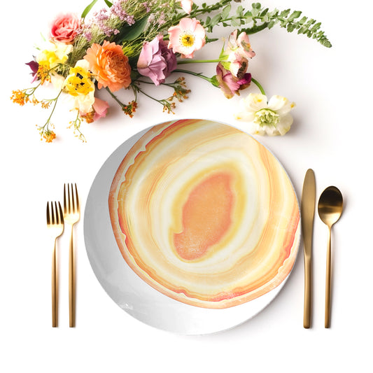 Agate Print Plastic Plate 10", Set of Four, Yellow-Orange