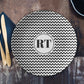 Personalized Black and White Chevron Stripe Monogram Plate Set features zig zag stripes and monogram initials