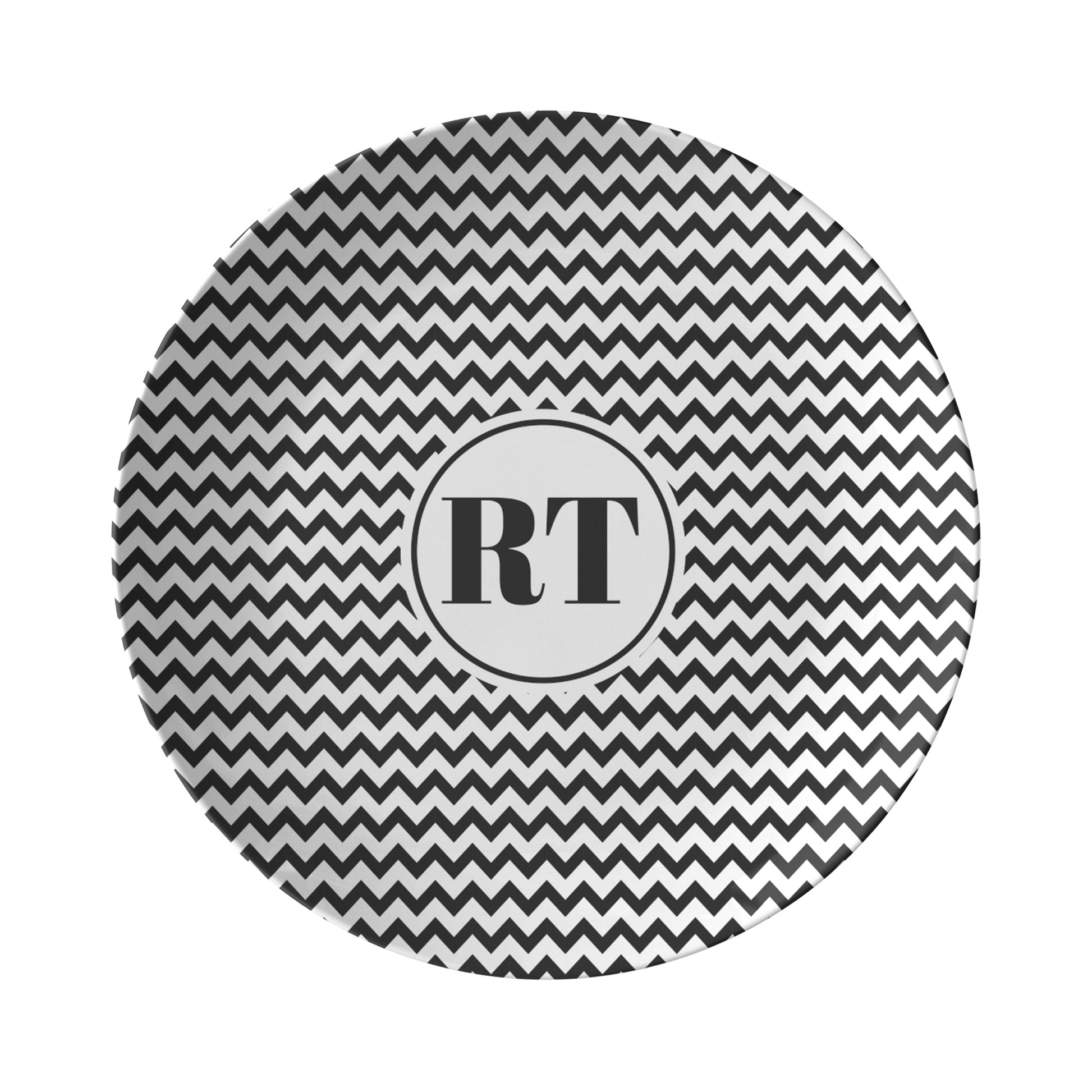 Black and White Chevron Stripe Monogram Plate Set featuring zig zag stripes and monogram initials