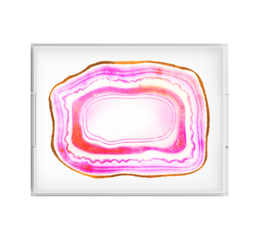 Decorative Tray Home Accent with Pink & Gold Agate Gemstone Print, Drink Serving Tray