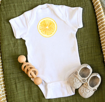 Lemon Baby One Piece, Short Sleeve Bodysuit, White