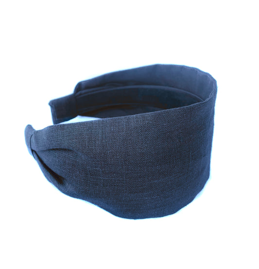 Black Linen Structured Headband Wide 3"