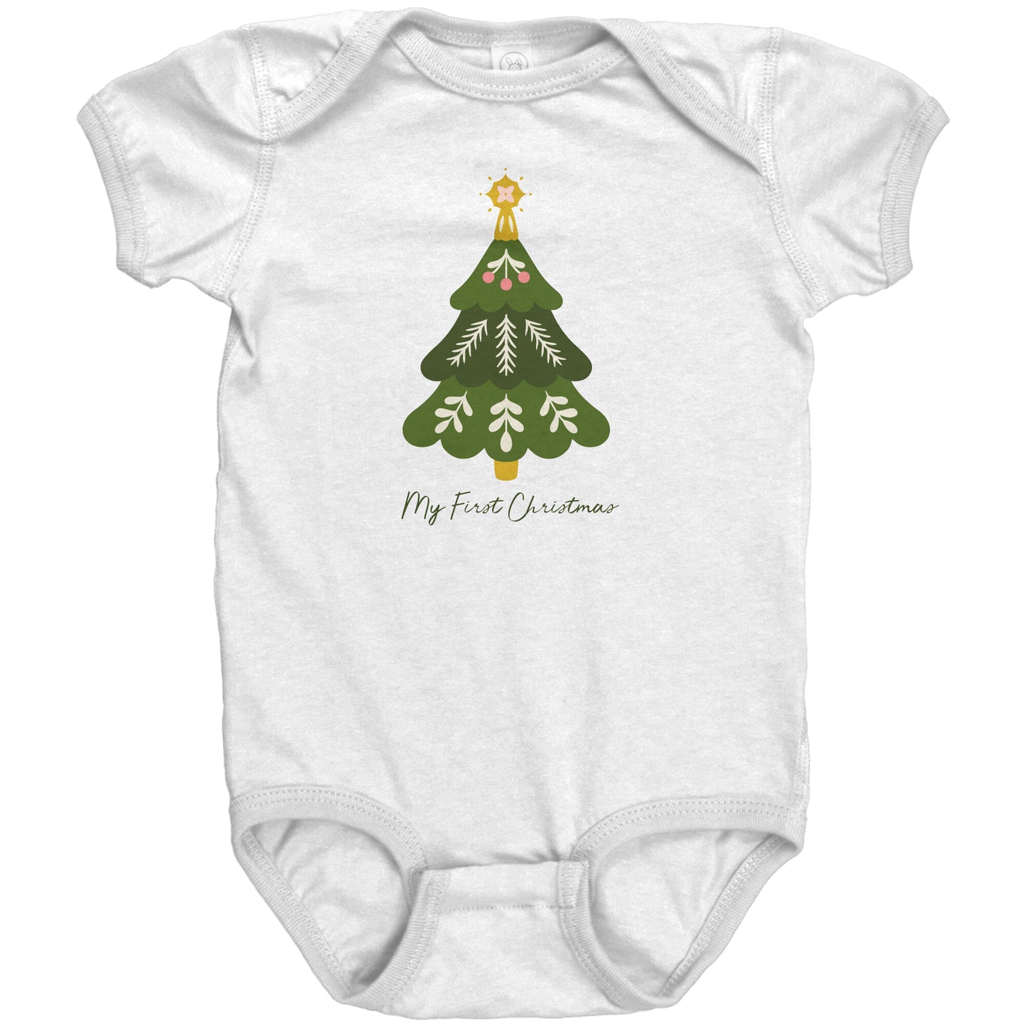 My First Christmas Baby One-Piece Bodysuit, White Short Sleeve