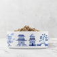 Chinoiserie Pet Bowl, Pagoda Print, Ceramic, Blue and White