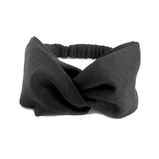 Black Linen twist knot turban headband.