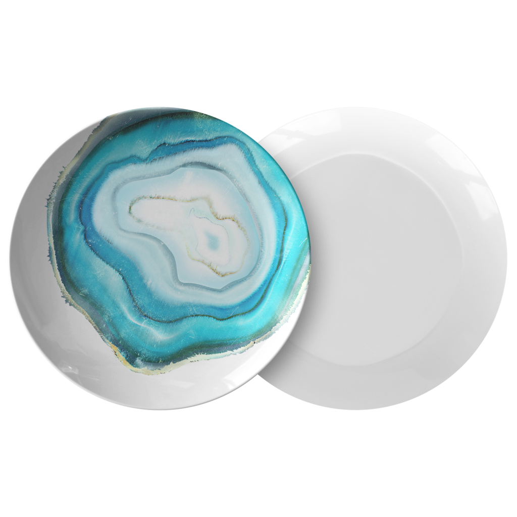 Agate Gemstone Dinnerware, Teal Blue 10" Plate, ThermoSāf® Polymer Resin
