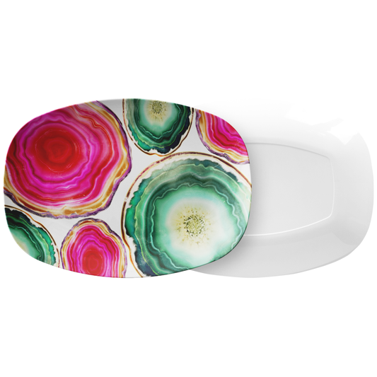 Agate Serving Platter, Fuchsia Pink & Green, 10" x 14", ThermoSāf® Polymer Resin