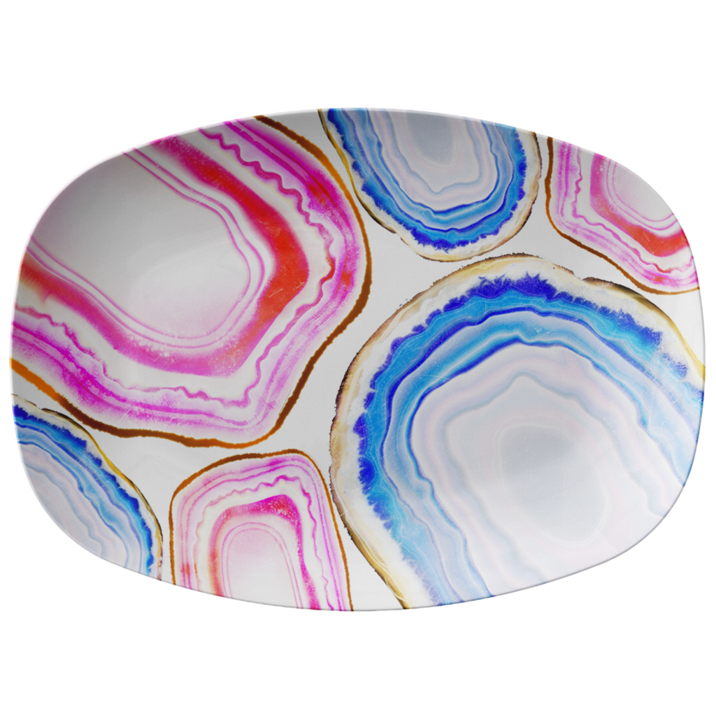 Agate Print Serving Platter, Pink & Turquoise, 10" x 14", ThermoSāf® Polymer Resin