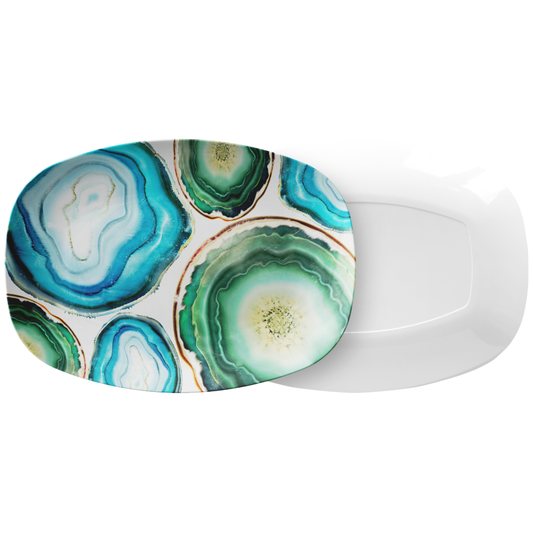 Agate Print Serving Platter, Teal Blue & Green, 10" x 14", ThermoSāf® Polymer Resin