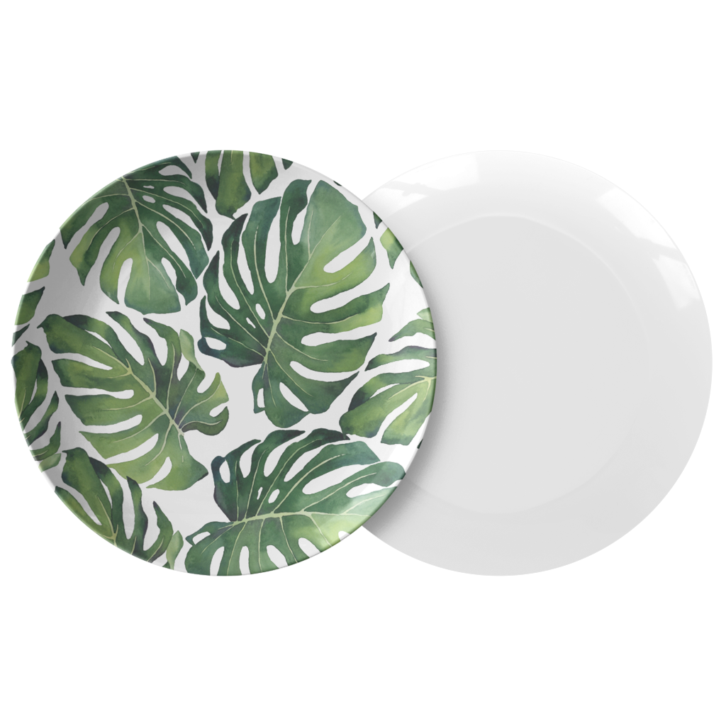 Modern Tropical Monstera Leaves Plastic Dinner Plates, Green