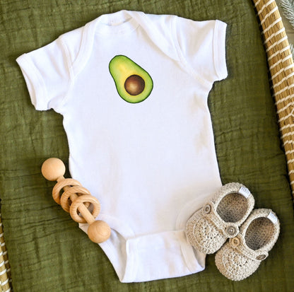 Avocado Baby One Piece, Short Sleeve Bodysuit, White
