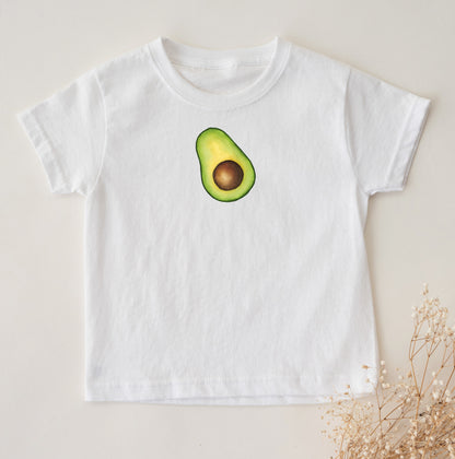 Avocado graphic is printed on a white tee for toddler and kids.