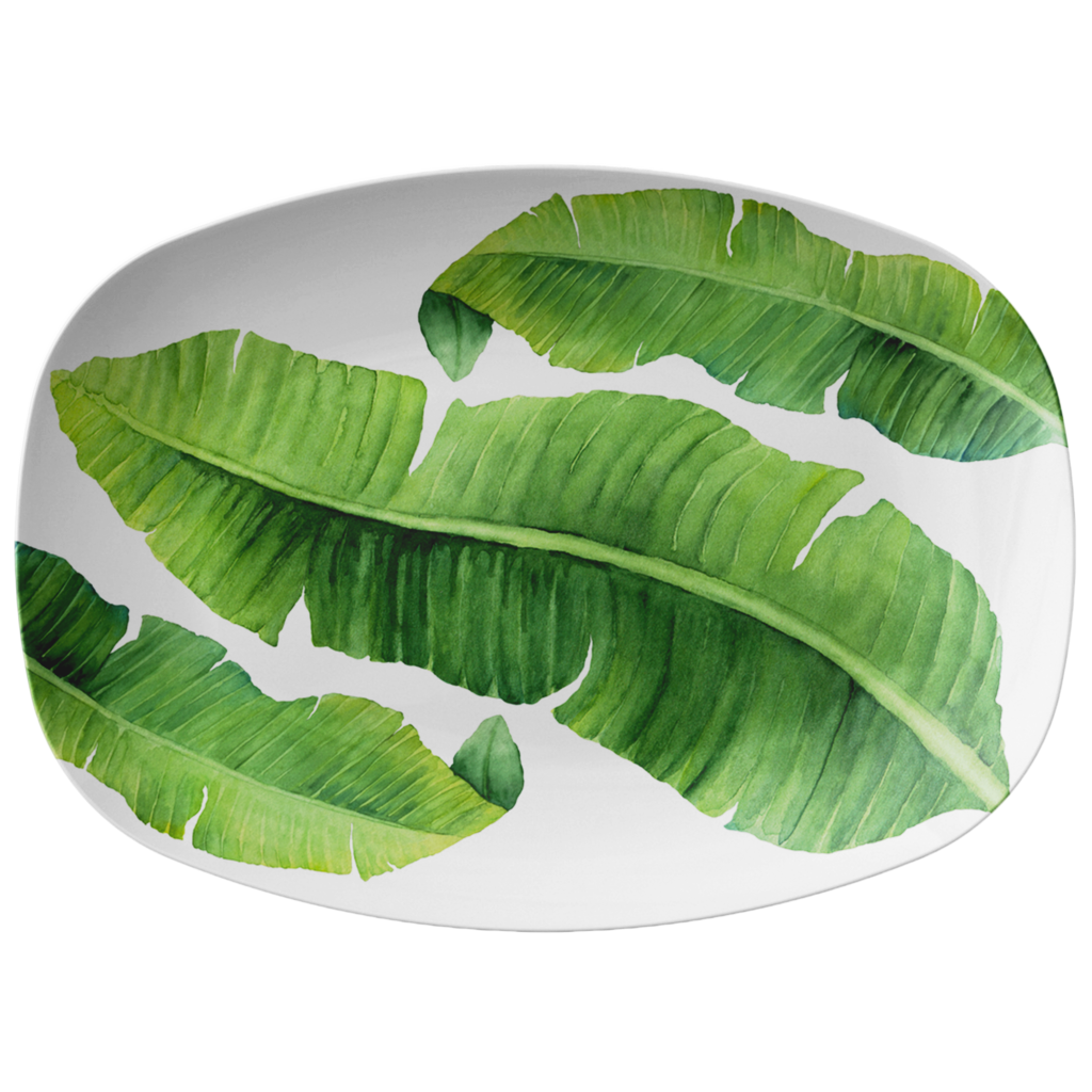 Tropical Banana Leaf Serving Platter, 10" x 14", ThermoSāf® Plastic 