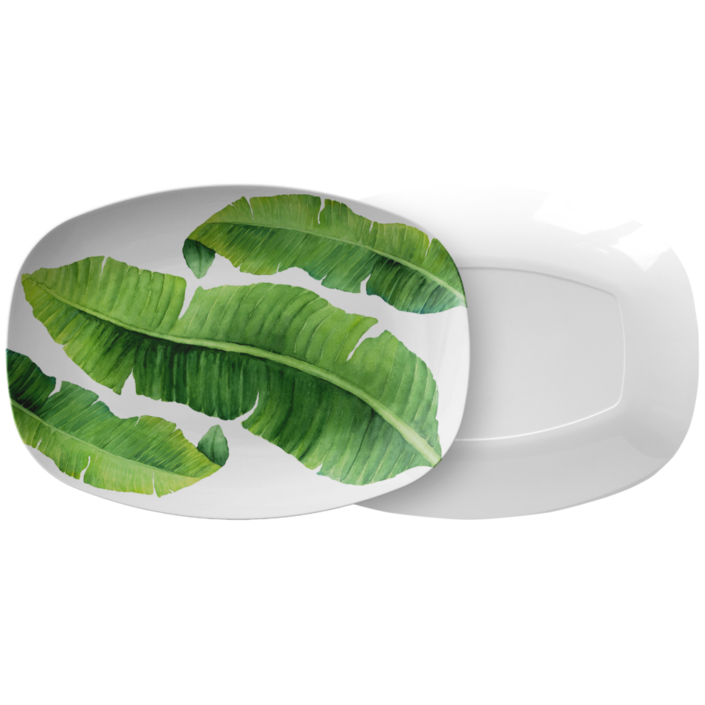 Tropical Banana Leaves Serving Platter, 10" x 14", ThermoSāf® Polymer Resin