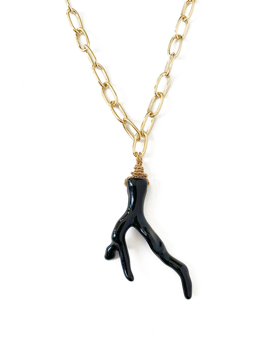 Black Coral Branch Amulet Charm Pendant Necklace