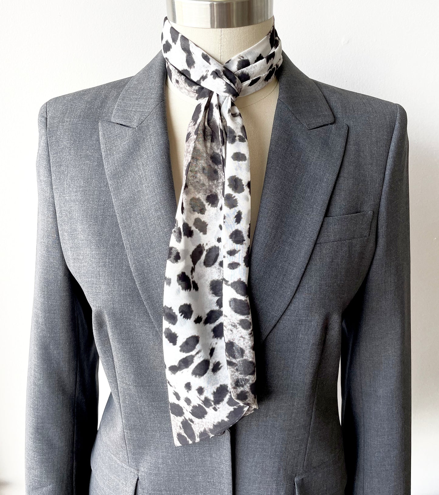 Women's Chiffon Neck Tie with Animal Print Black & White