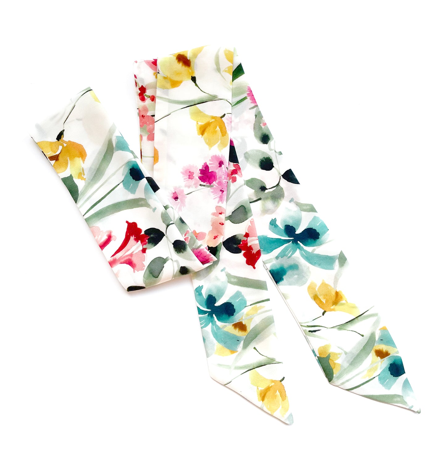 Floral twilly scarf. Long thin scarf.