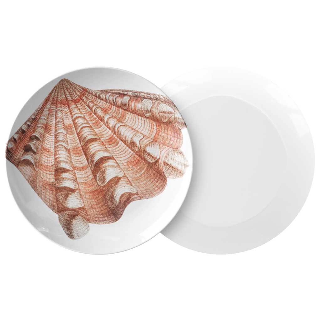 Seashell Dinnerware, Fluted Clam Shell 10" Plastic Plate, ThermoSāf® Polymer