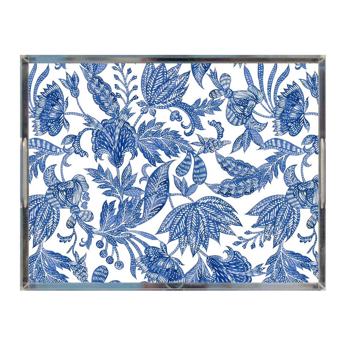 Floral Batik Acrylic Tray, White & Indigo Blue, 8.5" X 11"