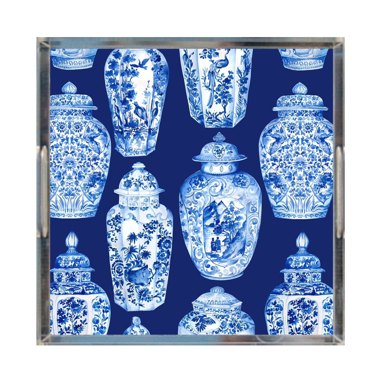 Ginger Jars Acrylic Tray, 12 x 12, Navy Blue, Chinoiserie Tray
