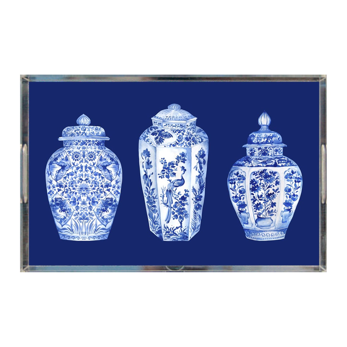 Chinoiserie Tray, Ginger Jars Acrylic Tray, 11" X 17", Navy Blue & White