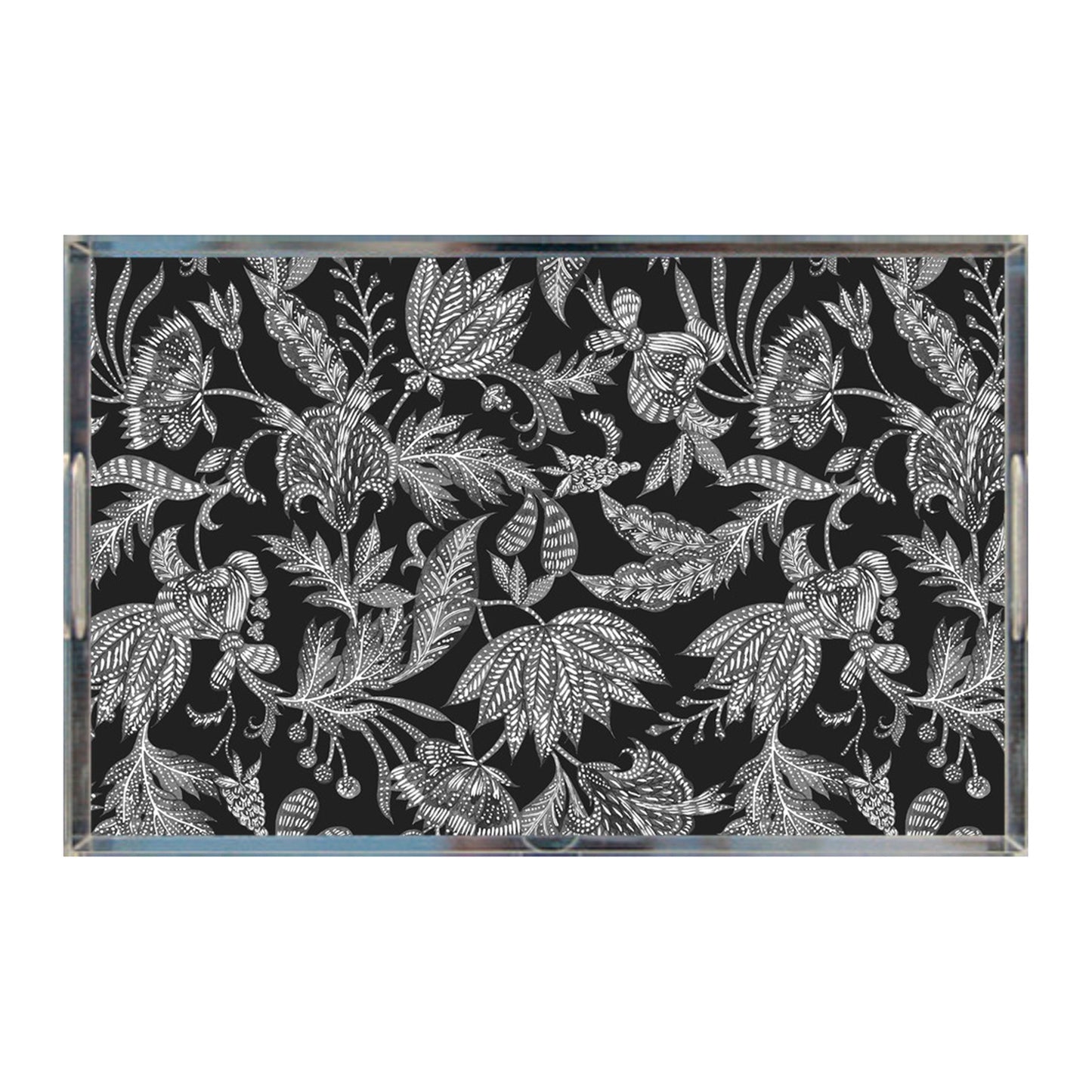 Floral Batik Acrylic Tray, Black & Grey, 11" X 17"